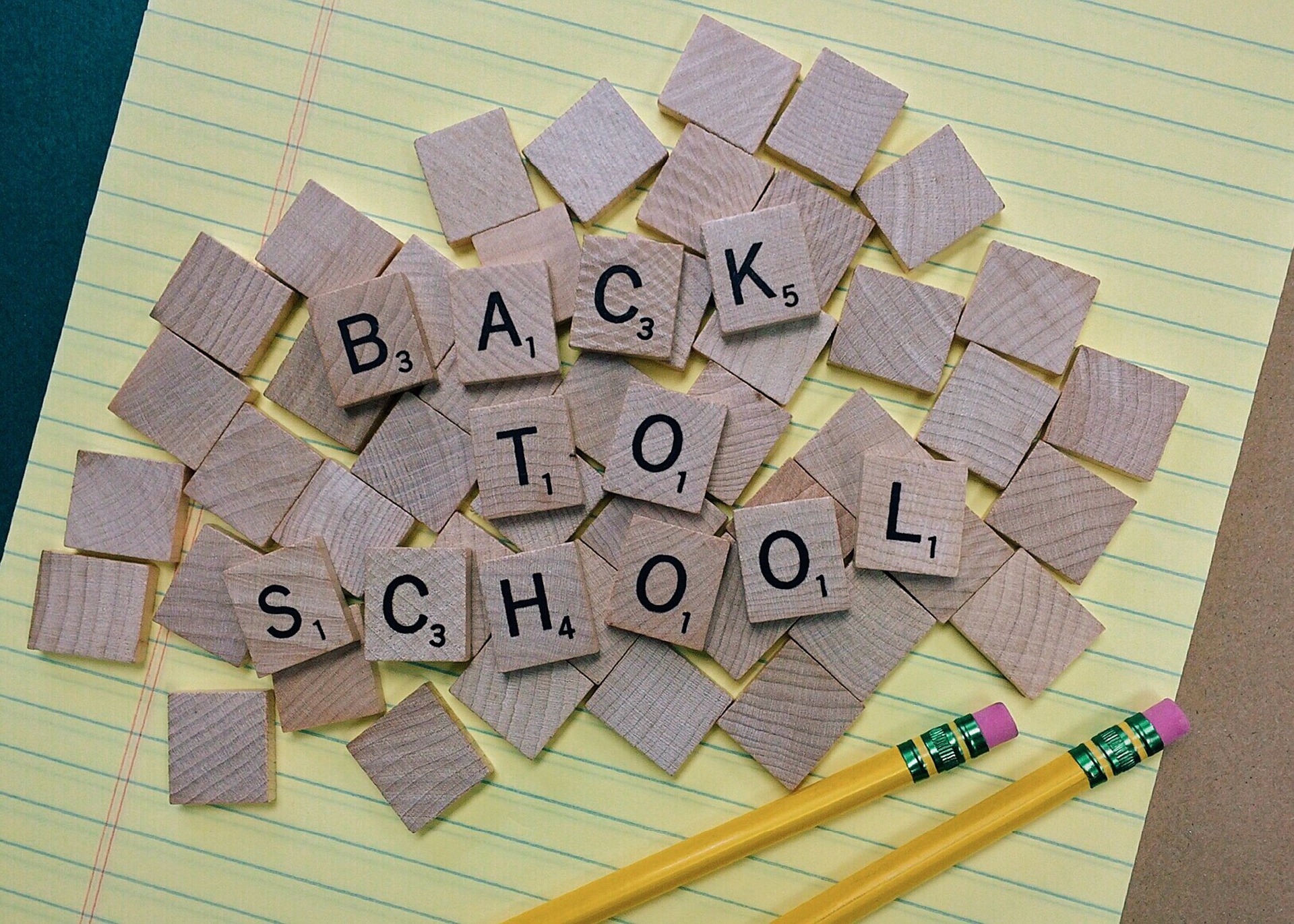 Back to School spelled out with scrabble tiles