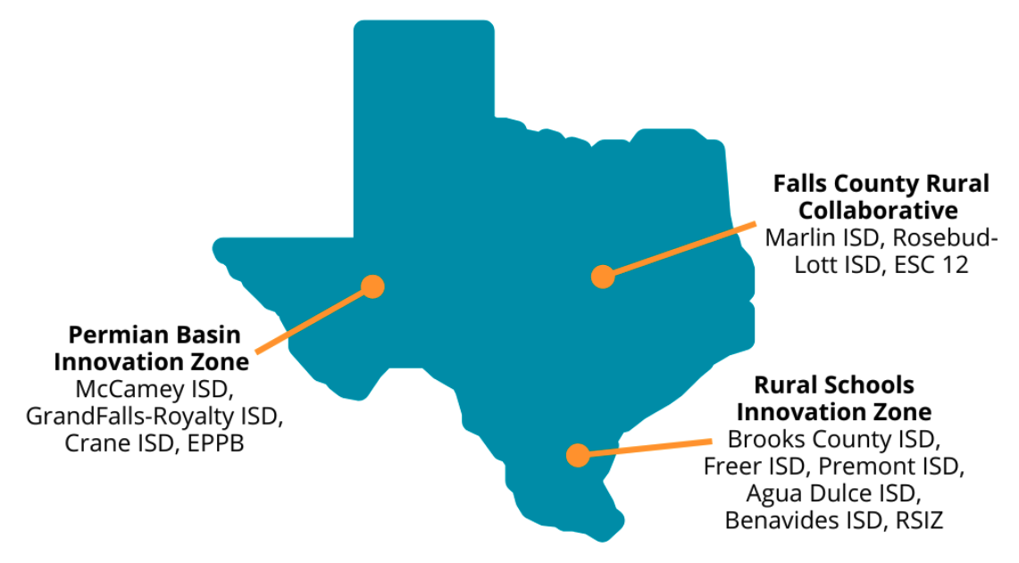 Map of Texas highlighting the locations of the first three designated R-PEPs